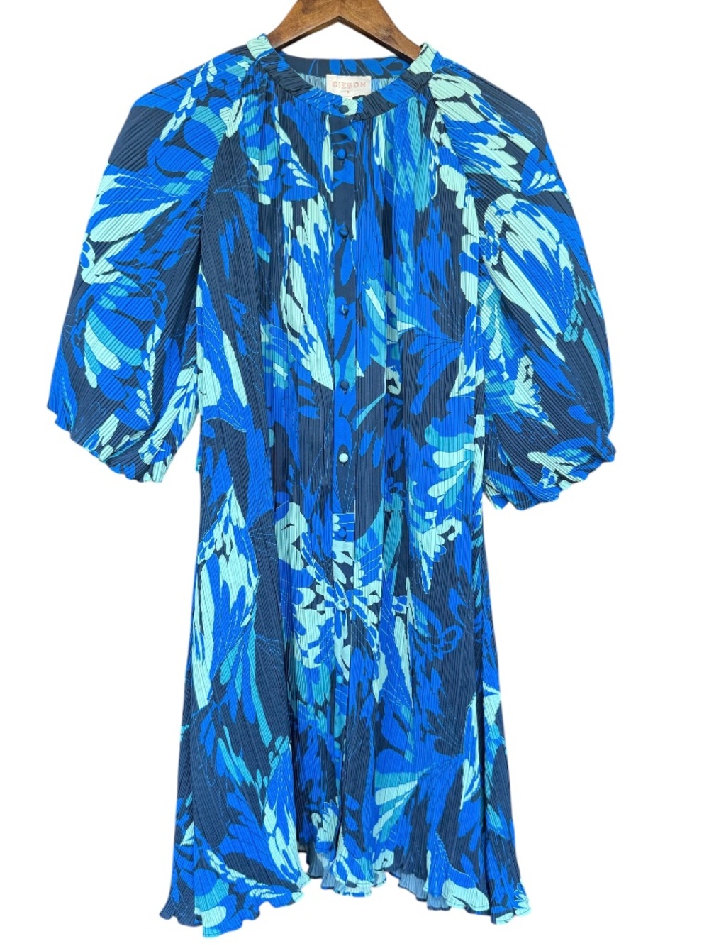Ciebon Blue Pleated Balloon Sleeve Dress Sz S